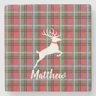 Red and Green Tartan Christmas Plaid Stone Coaster