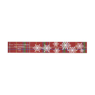 Red and green tartan plaid and Xmas snowflakes Wraparound Address Label