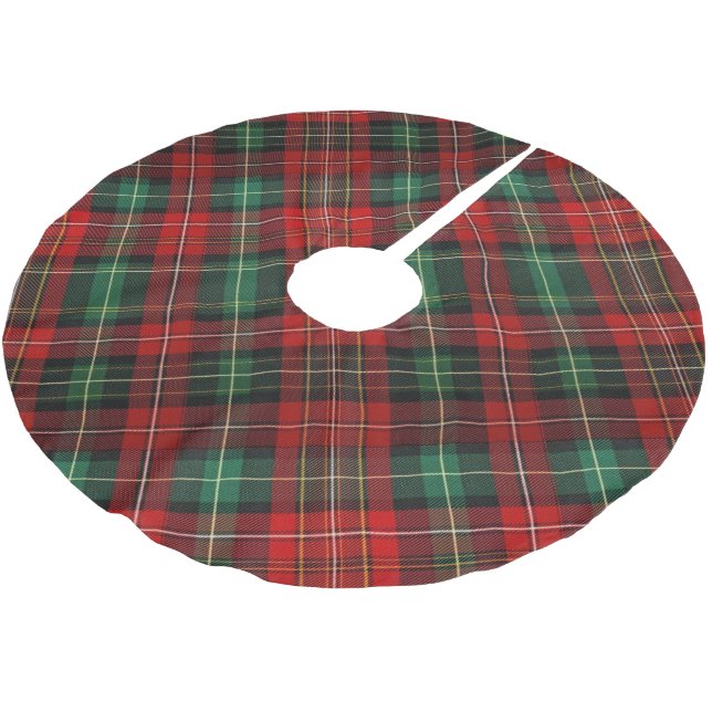 Red and Green Tartan Plaid Brushed Polyester Tree Skirt (Angled)