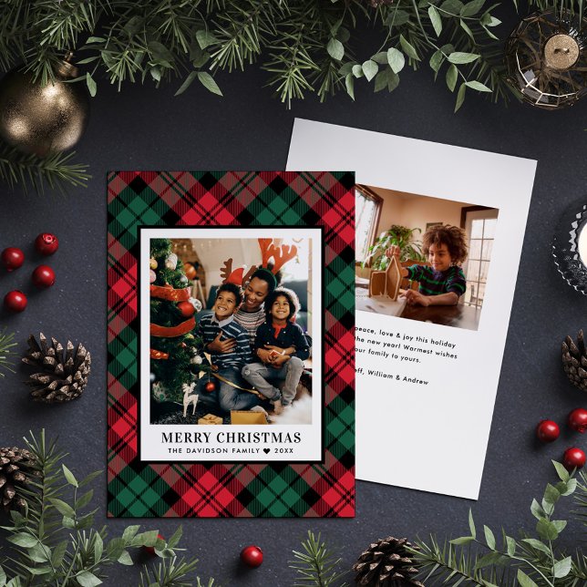 Red and Green Tartan Plaid Merry Christmas Photo Holiday Card (Creator Uploaded)