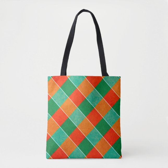 Red and green tartan plaid pattern tote bag (Front)