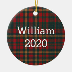 Red and Green Tartan Plaid Personalized Ceramic Tree Decoration
