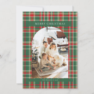 Red and Green Tartan Plaid Photo Christmas Card