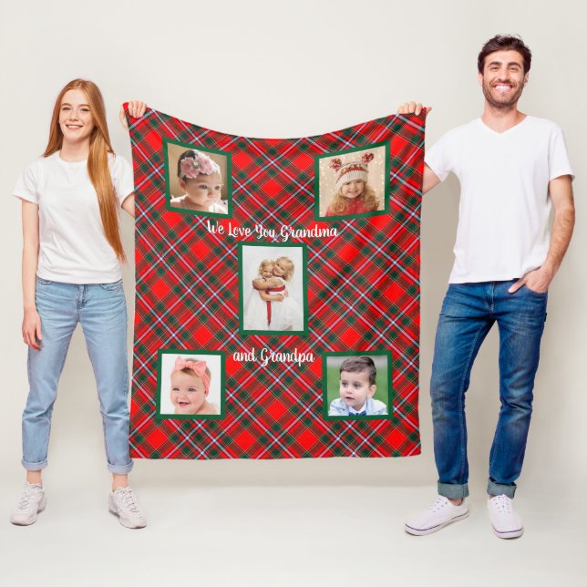 Red and Green Tartan Plaid  We Love You Fleece Blanket (In Situ)