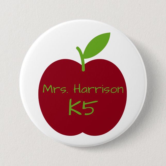 Red and Green Teacher's Apple Personalised 7.5 Cm Round Badge (Front)