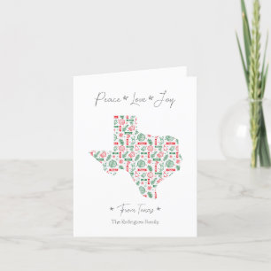 Red and Green Texas Line Art Patterned Holiday Card