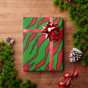 Red And Green Tiger Stripes Animal Print Wrapping Paper