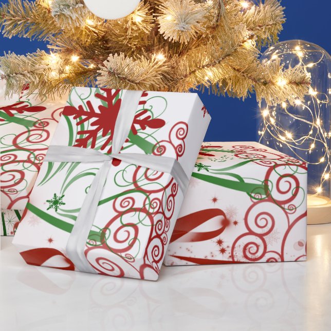 Red and Green Trees Christmas Wrapping Paper (Holidays)