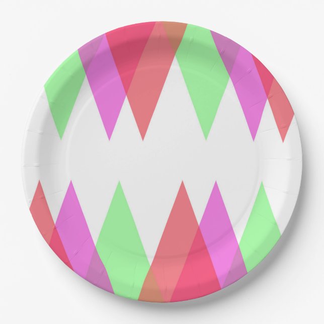 Red and green triangles paper plate (Front)