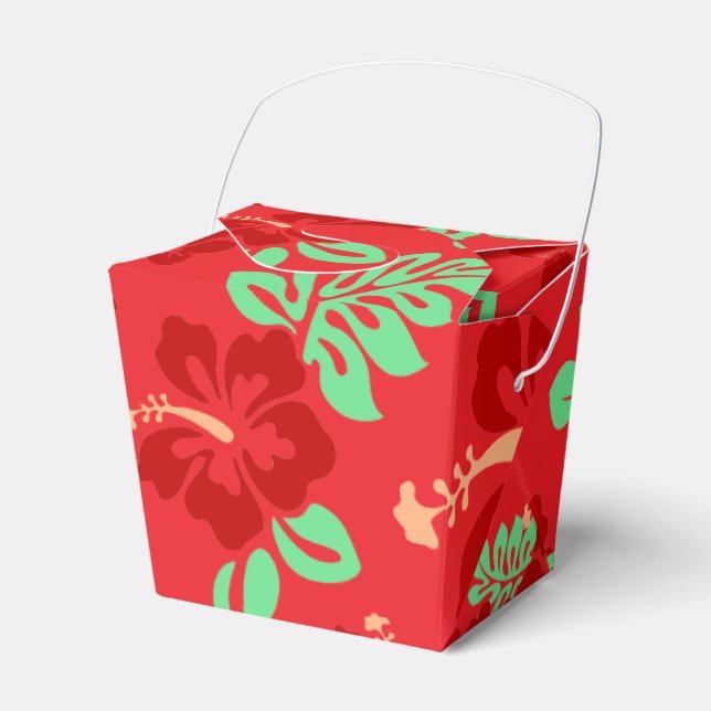 Red and Green Tropical Hibiscus Floral Pattern Favour Box (Front Side)
