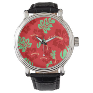 Red and Green Tropical Hibiscus Floral Watch