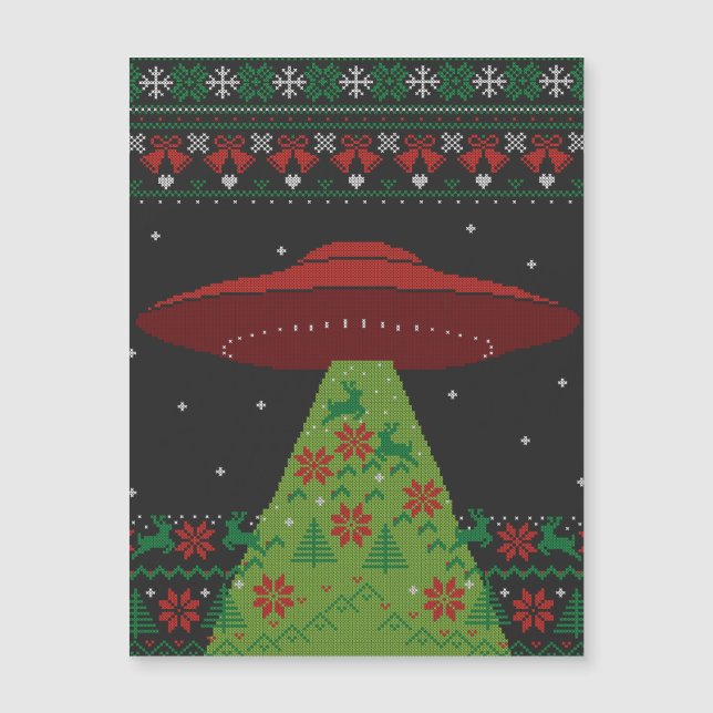 Red and Green UFO Tractor Beam Ugly Christmas (Front)