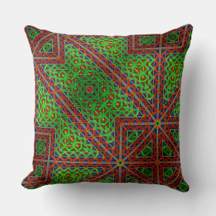 Red and green uneven kaleidoscope of triangles to… cushion