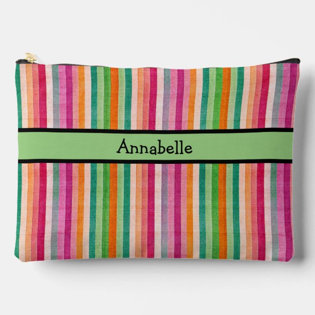 Red and Green Vibrant Stripe  Accessory Pouch (Front)