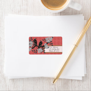 Red and Green Vintage Birds Christmas Labels