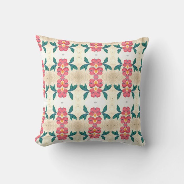 red and green vintage flower pattern cushion (Front)