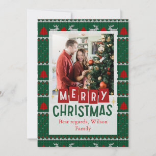 Red and Green Vintage Frame Merry Christmas Holiday Card