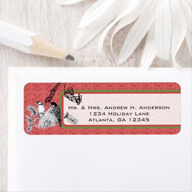 Red and Green Vintage Woodpecker Christmas Labels (Insitu)