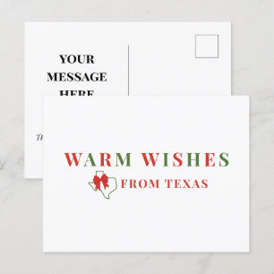 Red and Green Warm Wishes From Texas Postcard