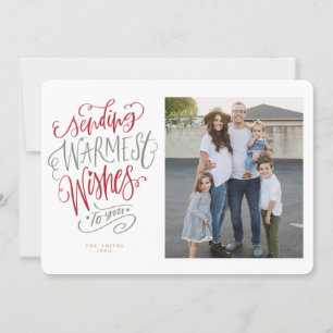 Red and Green Warmest Wishes Holiday Photo Card