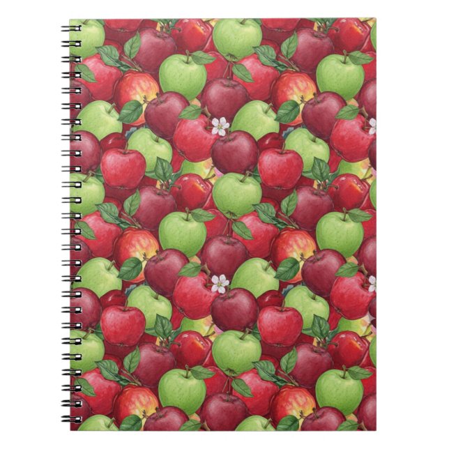Red and Green Watercolor Apple Pattern Notebook (Front)