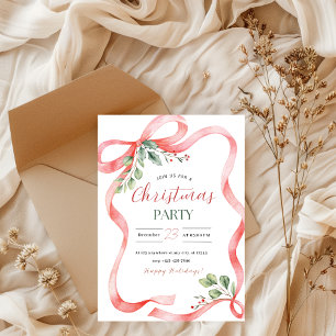 Red and Green Watercolor Christmas Party Invitation