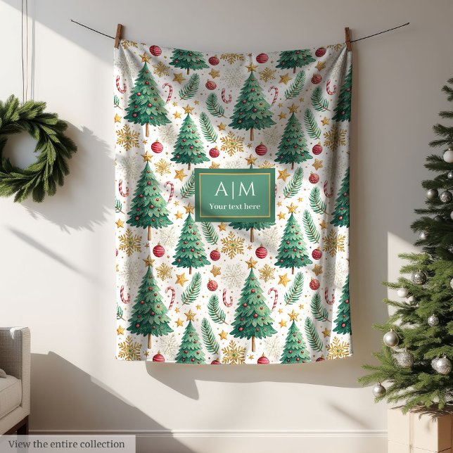 Red and green watercolor Christmas trees chic Fleece Blanket (Red and green watercolor Christmas trees chic Fleece Blanket)