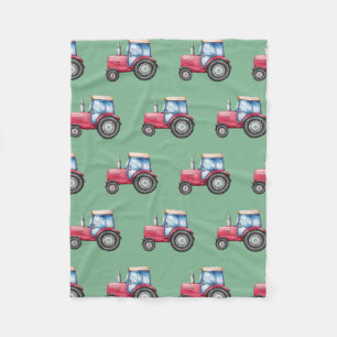Red and Green Watercolor Tractor Pattern           Fleece Blanket