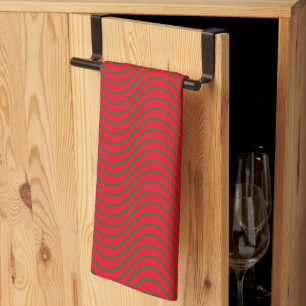 Red And Green Wave Pattern Tea Towel