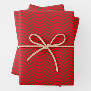 Red And Green Wave Pattern Wrapping Paper Sheet