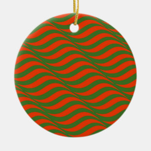 Red and Green Waves Ceramic Ornament