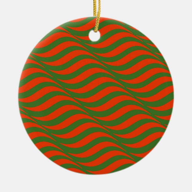 Red and Green Waves Ceramic Tree Decoration (Front)