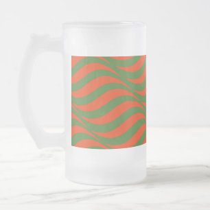 Red and Green Waves Frosted Glass Beer Mug