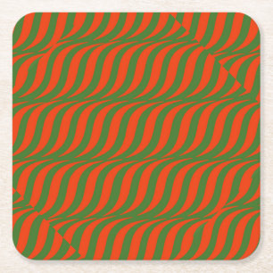 Red and Green Waves Square Paper Coaster