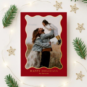  Red and Green Wavy Frame Holiday Photo Card