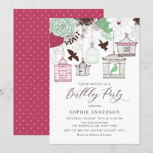 Red and Green Whimsical Birdcages Birthday Invitation