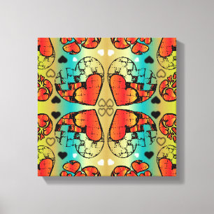 Red and green Whimsical Romantic Hearts pattern Canvas Print