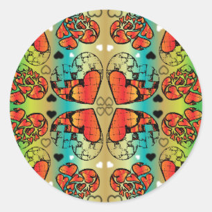 Red and green Whimsical Romantic Hearts pattern Classic Round Sticker