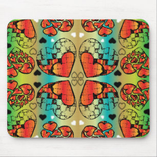 Red and green Whimsical Romantic Hearts pattern Mouse Mat