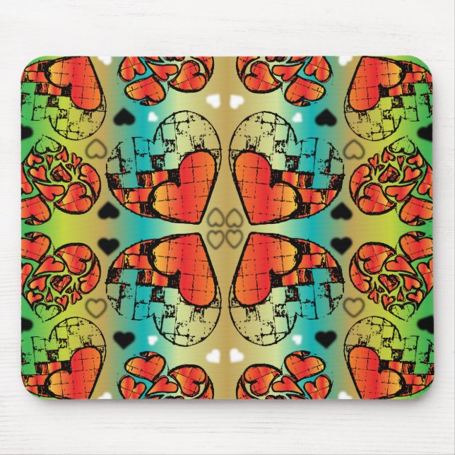 Red and green Whimsical Romantic Hearts pattern Mouse Mat (Front)