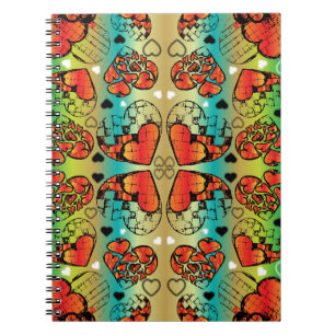 Red and green Whimsical Romantic Hearts pattern Notebook