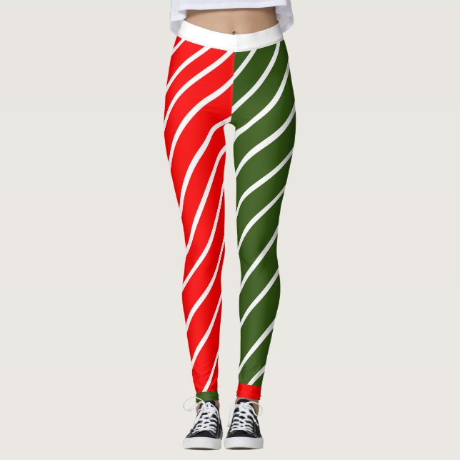 Red and Green with Candy Cane Striped Leggings (Front)