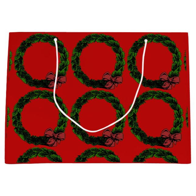 Red and Green Wreath Christmas Large Gift Bag (Front)