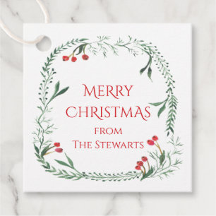 Red and Green Wreath Merry Christmas Gift Favour Tags