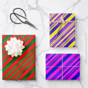 Red and Green, Yellow and Purple, Blue and Pink Wrapping Paper Sheet