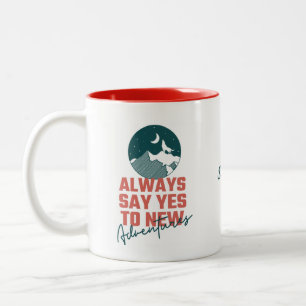 Red and Green “Yes to New Adventures” Wanderlust Two-Tone Coffee Mug
