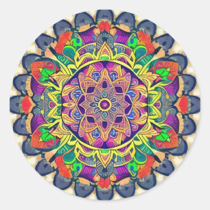 Red and Greens Mandala Classic Round Sticker