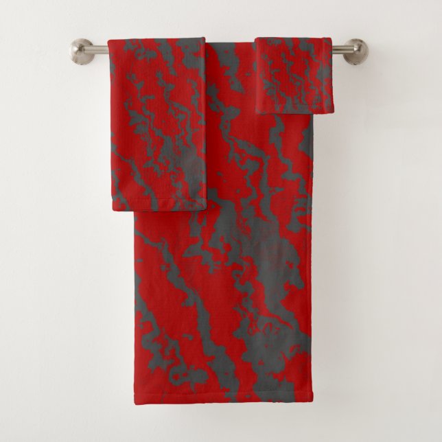 Red and Grey abstract Bath Towel Set (Insitu)