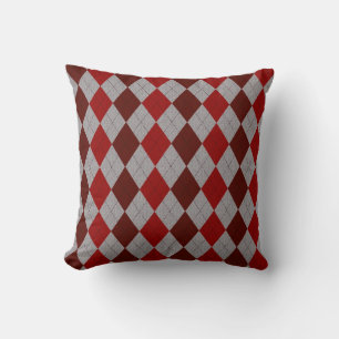 Red and Grey Argyle Pattern Accent Pillow