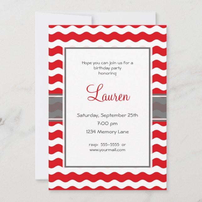 Red And Grey Birthday Invitation (Front)